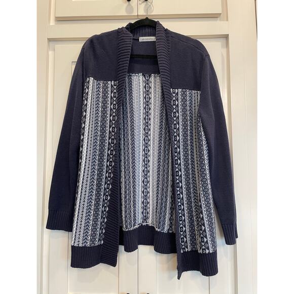 Liz Claiborne Fair Isle open front cardigan Navy  blue XL - Picture 1 of 12